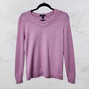 Lands' End Women's Lavender V-Neck Sweater Organic Cotton Blend Small